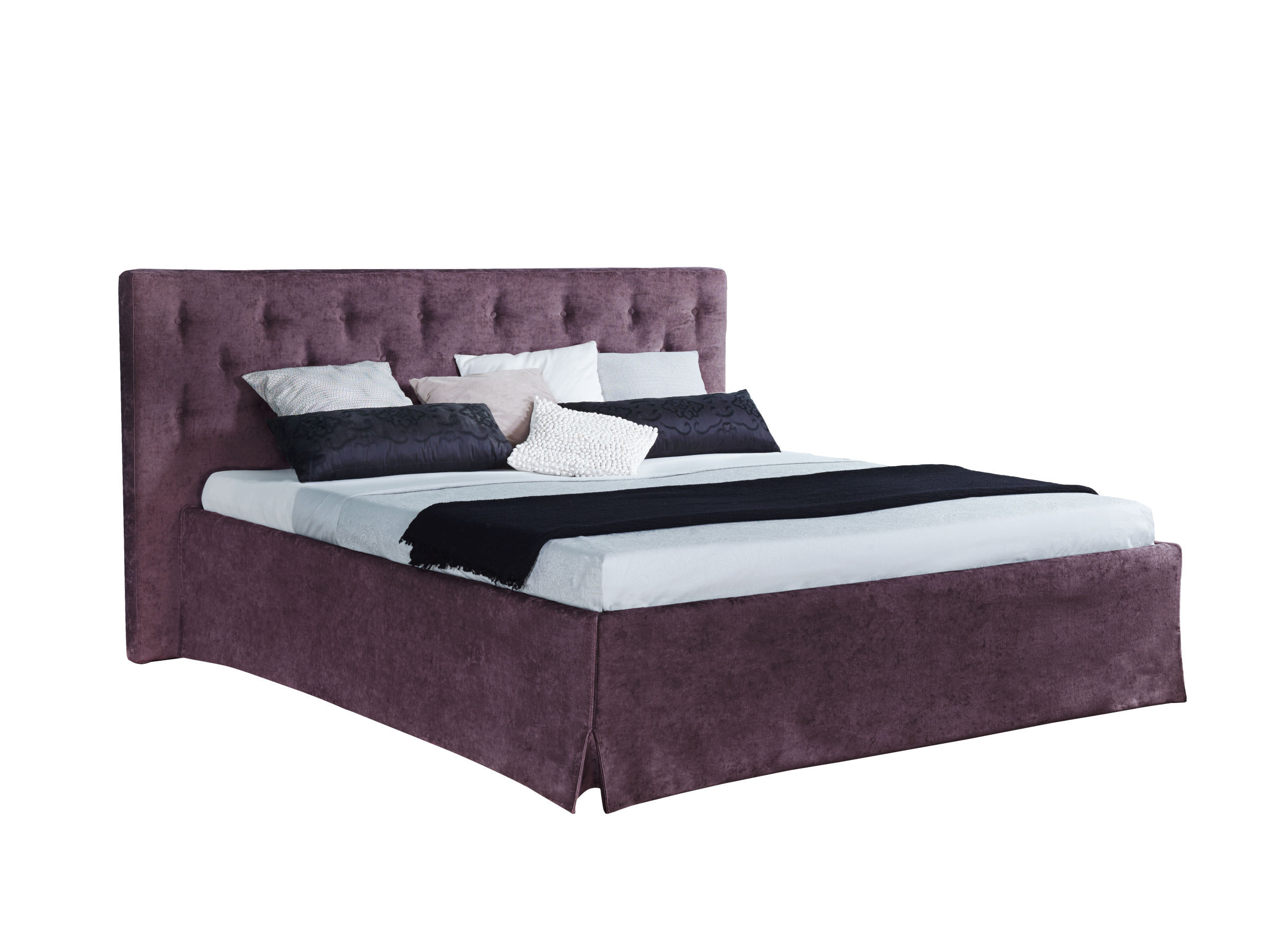 Metallfreies Luxuspolsterbett Elaya II, Bezugsstoff GLENVILLE - GRAPE, Lehne Chesterfield Steppung