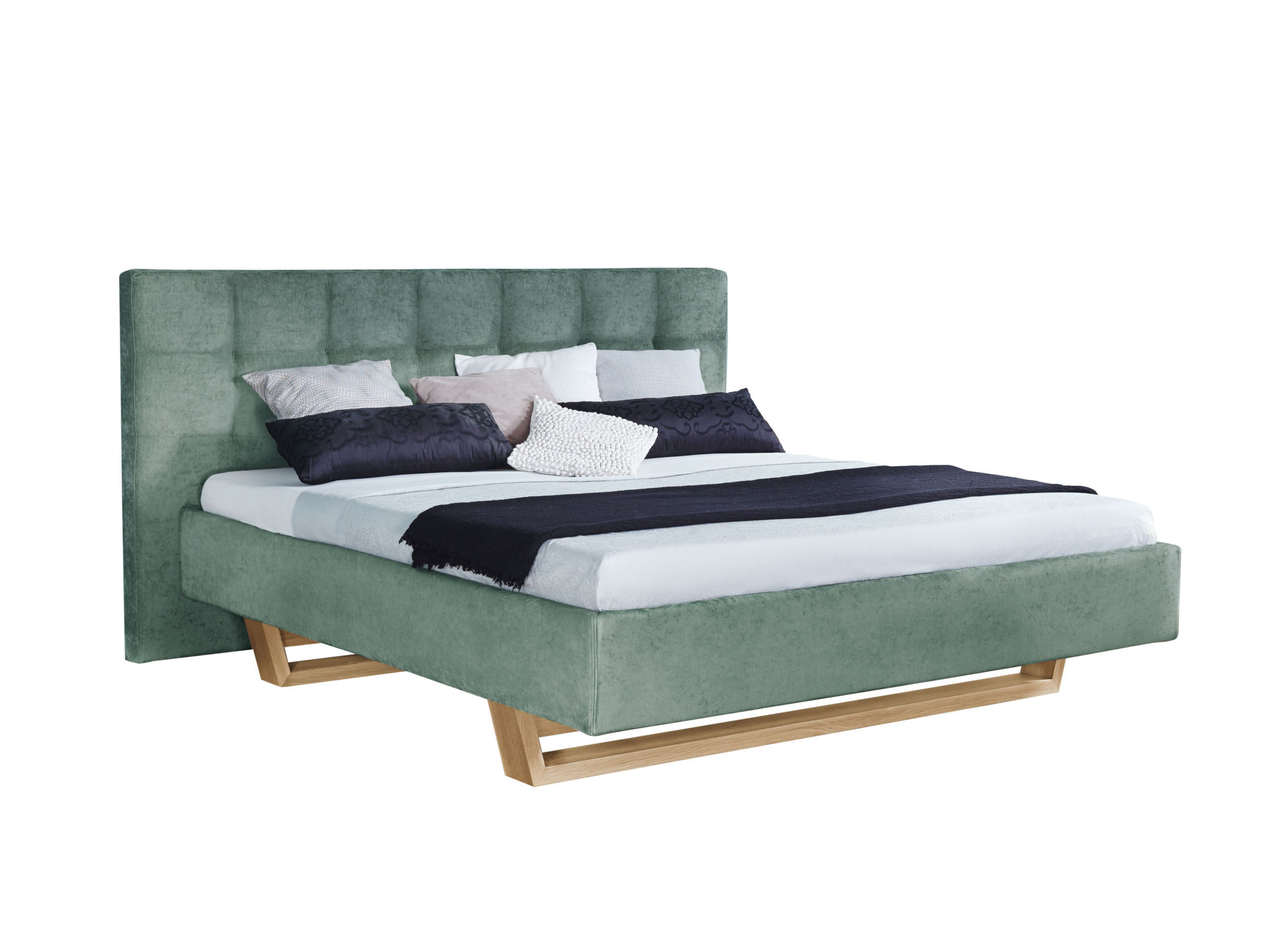 Metallfreies Luxuspolsterbett Valka IV, Bezugsstoff GLENVILLE - SEA MIST, Lehne Rechtecksteppung