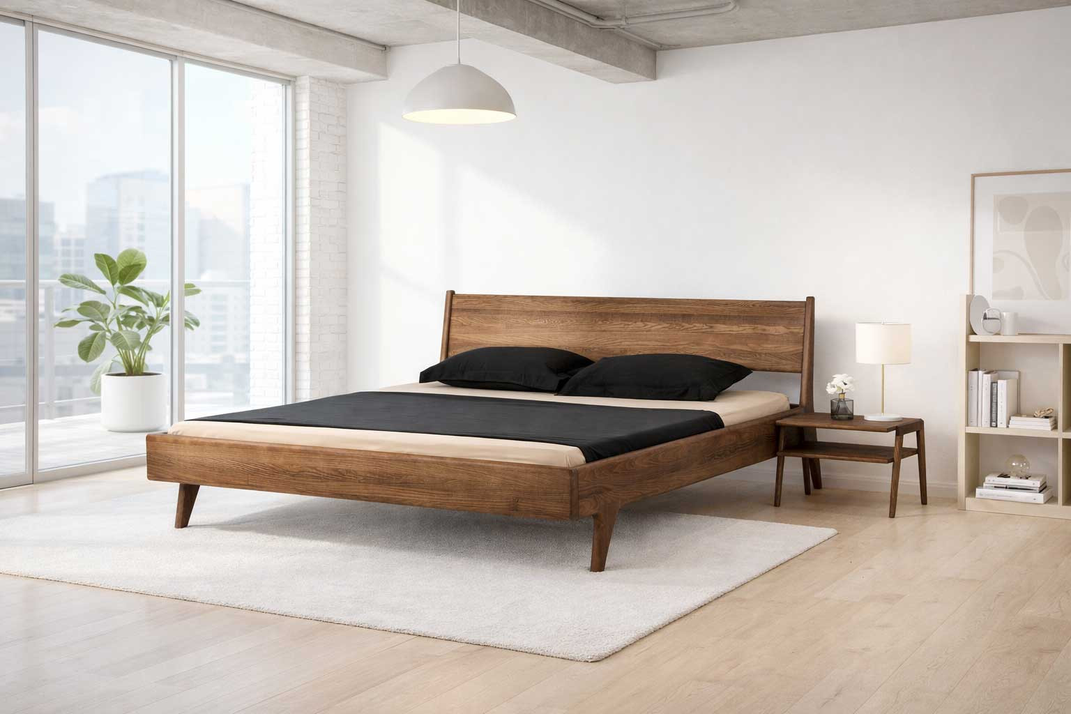 Massivholzbett Nia Shona Esche, Nuss geölt