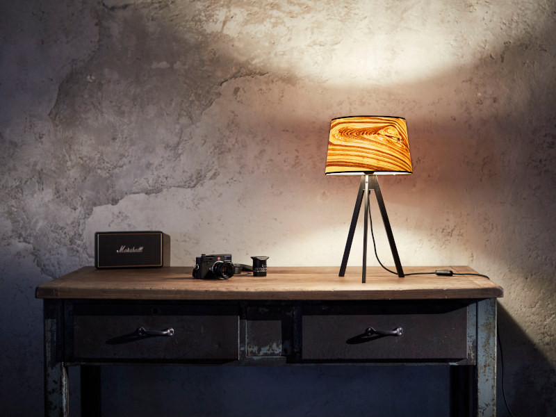 Attica Tischlampe | Holz Furnier Lampe Kernesche Ambiente