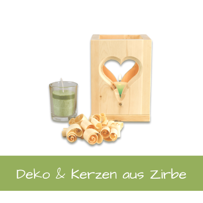 Zirbenecke Deko und Kerzen aus Zirbe